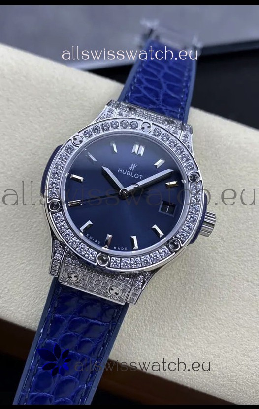 Hublot Classic Fusion Stainless Steel 33MM Blue Dial Swiss Quartz Movement Watch 1:1 Mirror Quality