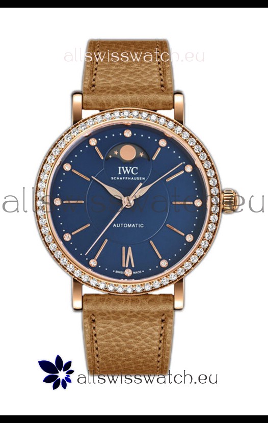 IWC Portofino IW6596 Automatic Moon Phase Rose Gold Casing Watch in Blue Dial 37MM