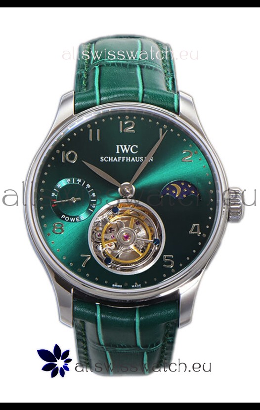 IWC Portugese Hand-Wound Genuine Tourbillon Green Dial Steel Casing Swiss Replica Watch 