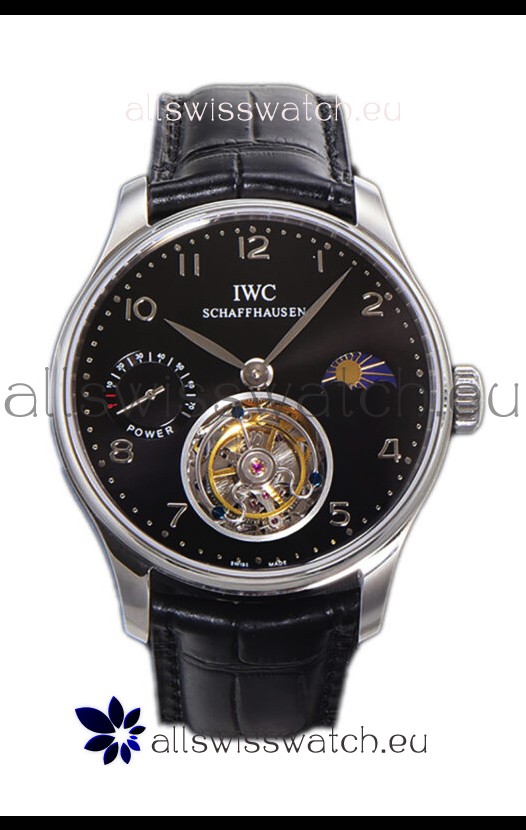 IWC Portugese Hand-Wound Genuine Tourbillon Black Dial Steel Casing Swiss Replica Watch 