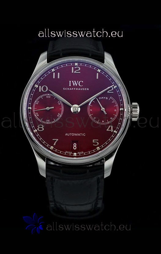 IWC Portugieser Swiss IW500714 1:1 Mirror 904L Steel Watch Burgundy Dial Watch 