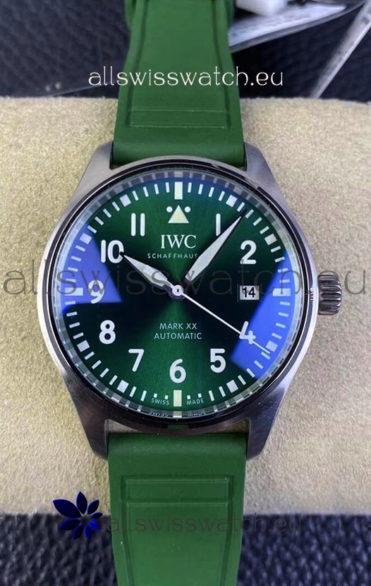 IWC Pilot MARK Series IW328205 1:1 Mirror Swiss Replica Watch in Green Dial Rubber Strap