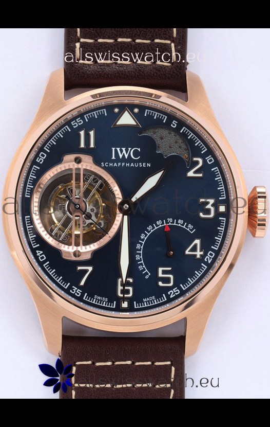 IWC Portuguese Genuine Swiss Tourbillon Movement Rose Gold Watch in Blue Dial 