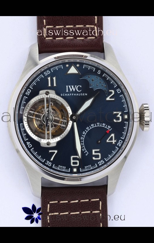 IWC Portuguese Genuine Swiss Tourbillon Movement Steel Watch in Blue Dial 