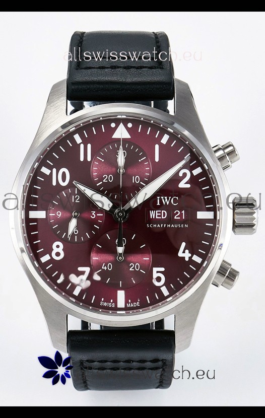 IWC Super Clone Pilot Chronograph Edition Red Dial Leather Swiss Replica Watch 