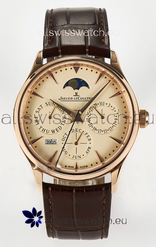 Jaeger LeCoultre Super Clone Master Ultra-Thin Perpetual Calendar Cream Dial Watch