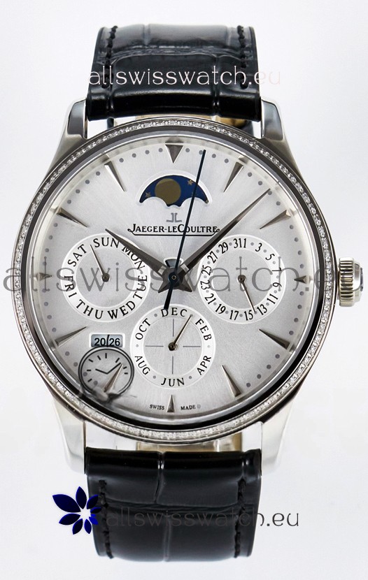 Jaeger LeCoultre Super Clone Master Ultra Thin Perpetual Calendar White Dial Diamonds Watch