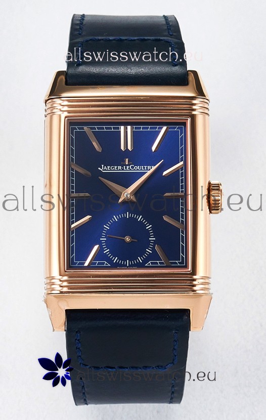 Jaeger-LeCoultre Reverso Super Clone DuoFace Blue/White Rose Gold Replica Watch 