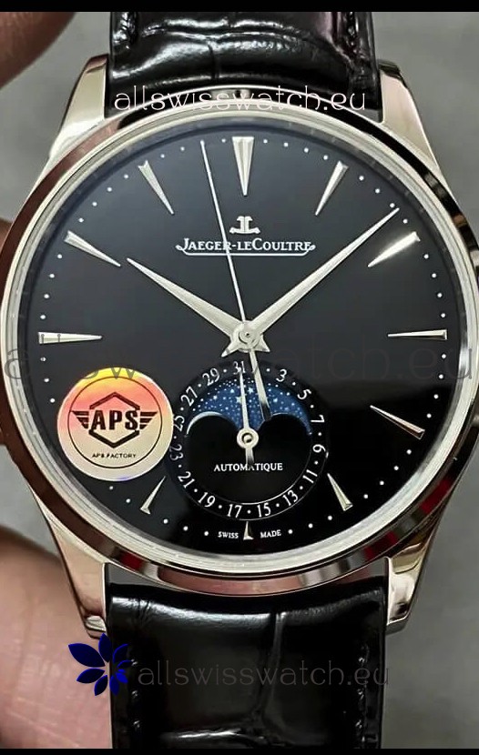 Jaeger LeCoultre Master Ultra Thin Moon Black Dial 904L Steel 1:1 Mirror Replica Watch