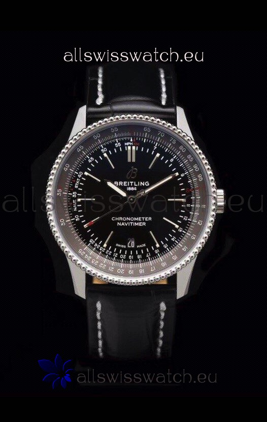 Breitling Navitimer 1 Automatic Swiss Replica Watch in Black Dial - Leather Strap