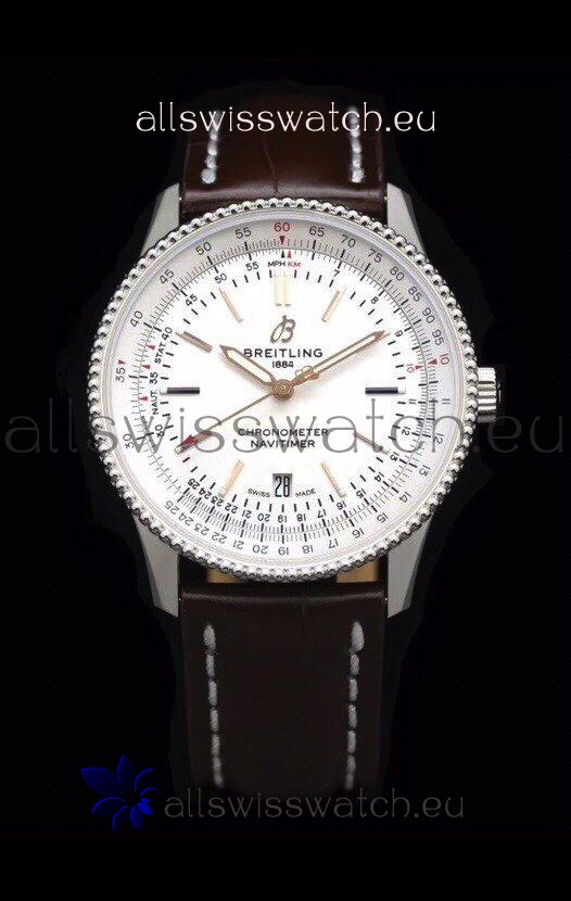 Breitling Navitimer 1 Automatic Swiss Replica Watch in White Dial - Leather Strap