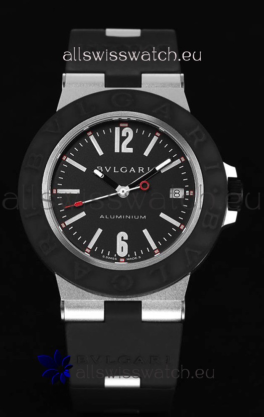 Bvlgari Aluminum 1:1 Mirror Swisss Replica Watch in Black Dial 