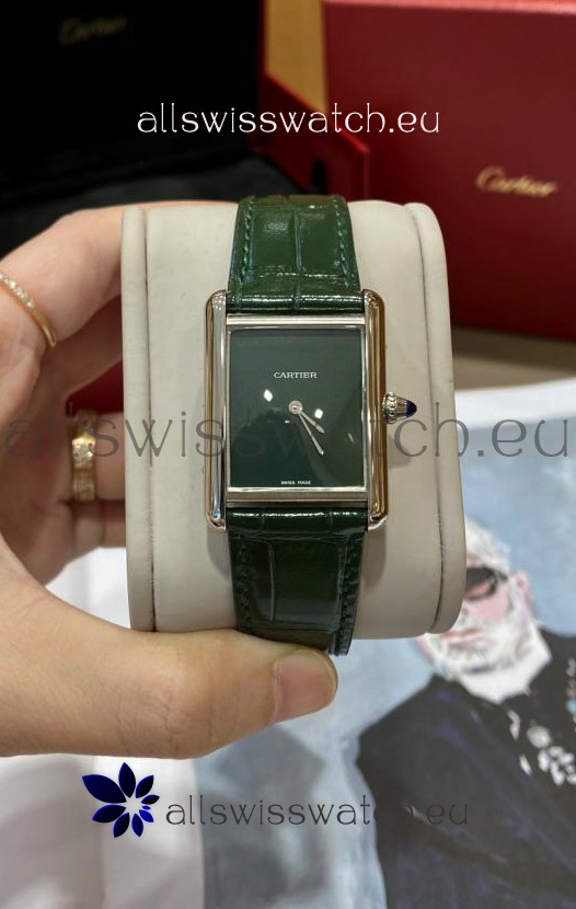 Must De Cartier Tank Edition Watch in 904L Stainless Steel Casing Green Dial