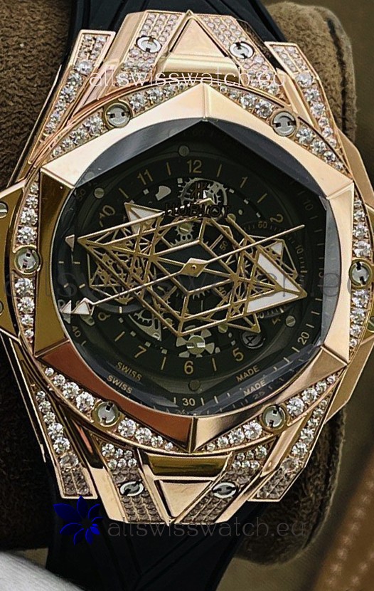 Hublot Big Bang UNICO Sang Bleu II Rose Gold Diamonds 1:1 Mirror Quality Swiss Replica Watch 