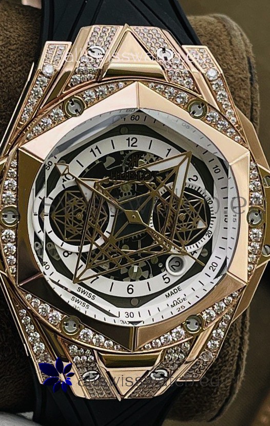 Hublot Big Bang UNICO Sang Bleu II Rose Gold Diamonds 1:1 Mirror Quality Swiss Replica Watch 