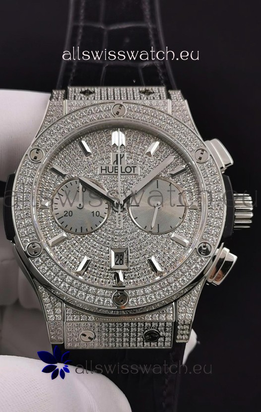 Hublot Classic Fusion Chronograph Steel Diamonds Dial and Casing 1:1 Mirror Replica Watch 