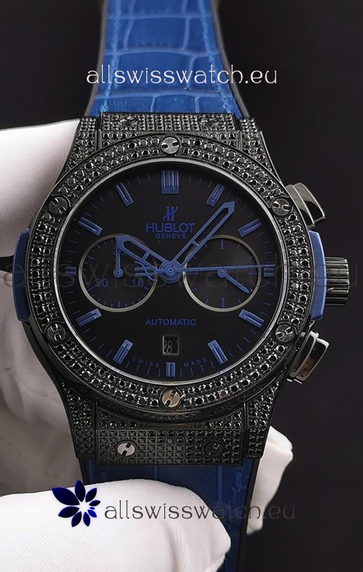 Hublot Classic Fusion Chronograph DLC Diamonds Casing Steel Dial 1:1 Mirror Replica Watch 