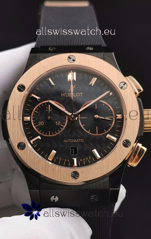 Hublot Classic Fusion Chronograph Ceramic Rose Gold Bezel Carbon Dial 1:1 Mirror Replica Watch 