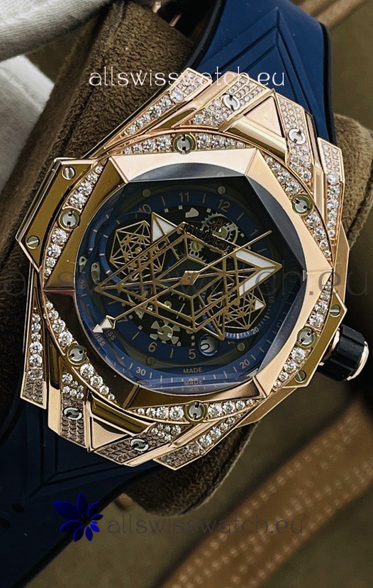 Hublot Big Bang UNICO Sang Bleu II Rose Gold Diamonds 1:1 Mirror Quality Swiss Replica Watch 