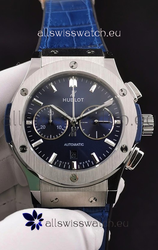 Hublot Classic Fusion Chronograph Stainless Steel Casing Blue Dial 1:1 Mirror Replica Watch 