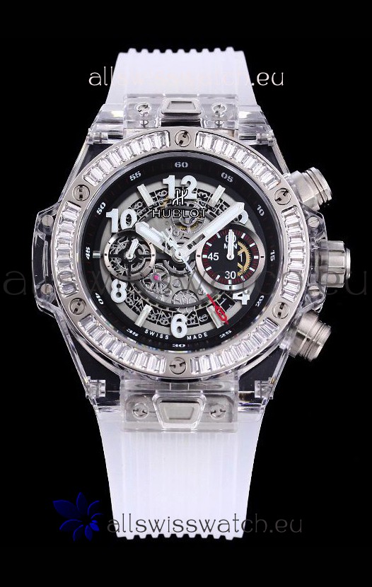 Hublot Big Bang Unico Plexiglass Casing 1:1 Mirror Edition Swiss Replica Watch White Strap