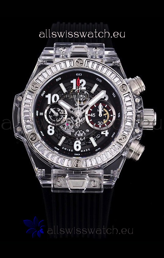 Hublot Big Bang Unico Plexiglass Casing 1:1 Mirror Edition Swiss Replica Watch Black Strap