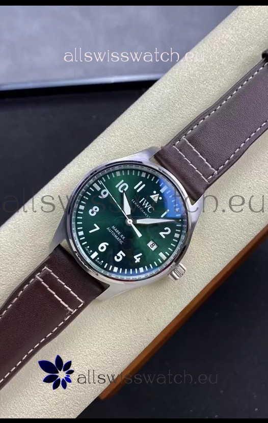 IWC Pilot MARK Series IW328205 1:1 Mirror Swiss Replica Watch in Green Dial Brown Strap