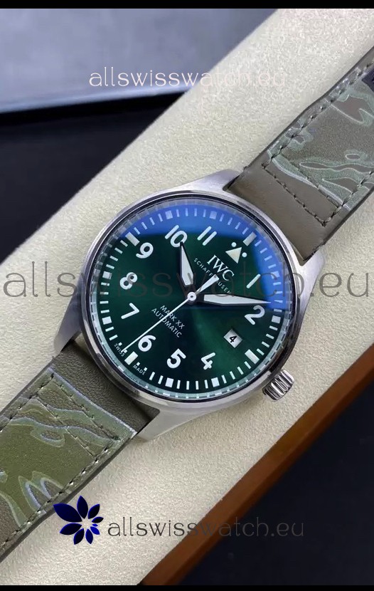 IWC Pilot MARK Series IW328205 1:1 Mirror Swiss Replica Watch in Green Dial Leather Strap