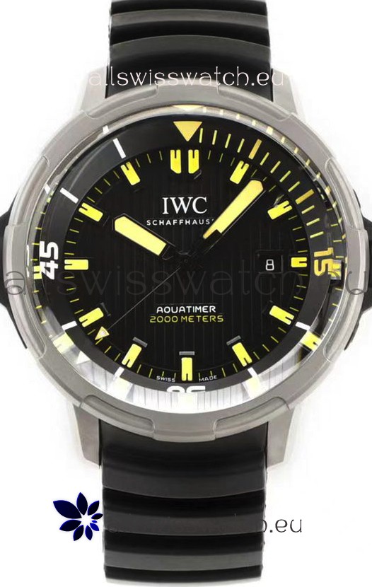 IWC Aquatimer IW358001 1:1 Titanium Mirror Swiss Replica Watch in Black Dial Rubber Strap