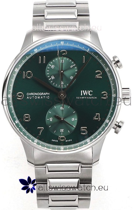 IWC Portuguese Chronograph Swiss Replica Watch in Steel Case Green Dial - 1:1 Mirror Replica Edition