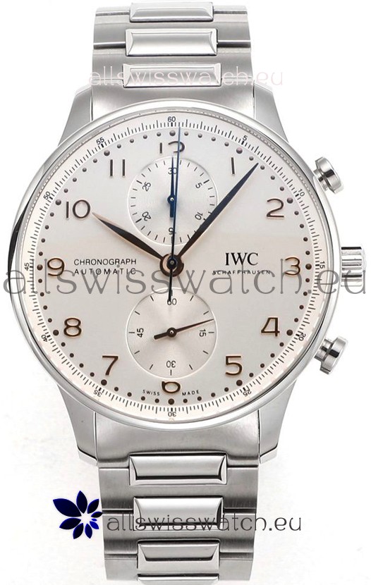 IWC Portuguese Chronograph Swiss Replica Watch in Steel Case Steel White Dial - 1:1 Mirror Replica Edition