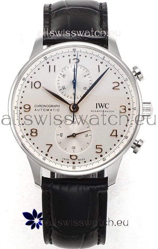 IWC Portuguese Chronograph Swiss Replica Watch in Steel Case Steel White Dial - 1:1 Mirror Replica Edition