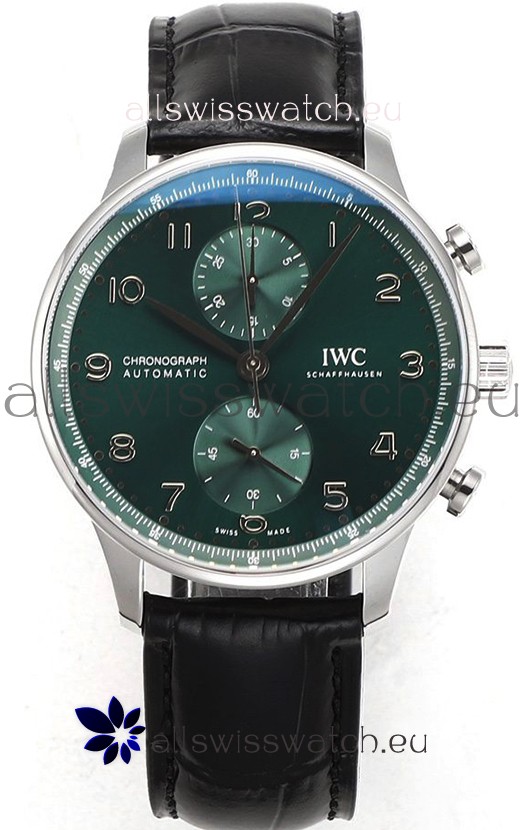 IWC Portuguese Chronograph Swiss Replica Watch in Steel Case Green Dial - 1:1 Mirror Replica Edition