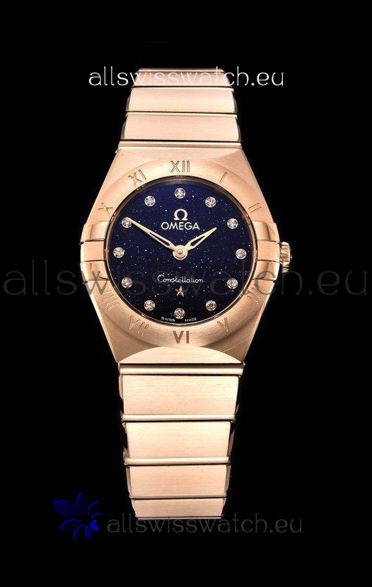 Omega Constellation Ladies Swiss Quartz 1:1 Mirror Replica - Rose Gold Casing in Black Starry Dial 