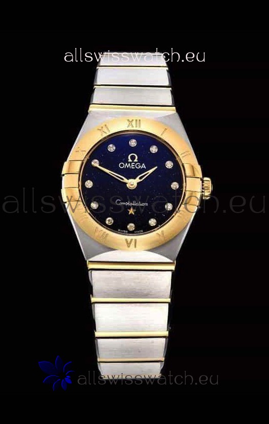 Omega Constellation Ladies Swiss Quartz 1:1 Mirror Replica - Two Tone Casing in Black Starry Dial 