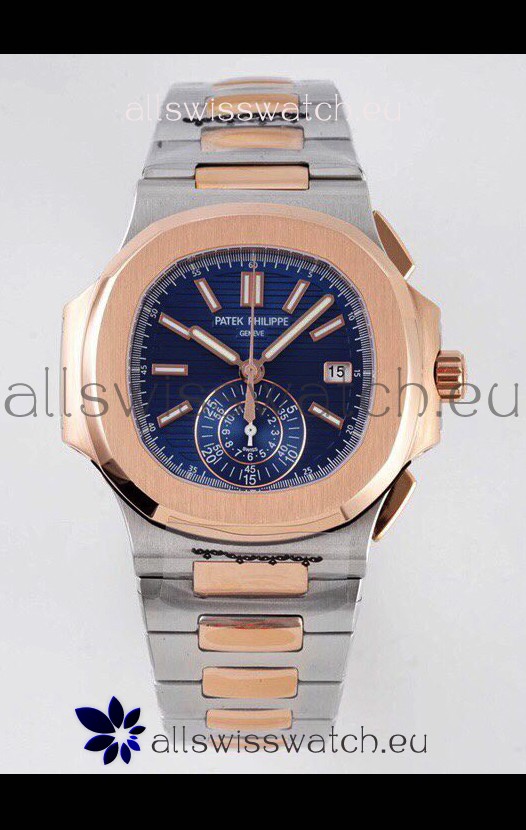 Patek Philippe Nautilus 5980/1AR-001 Two Tone Rose Gold 904L Steel Case in Blue Dial - 1:1 Mirror Replica