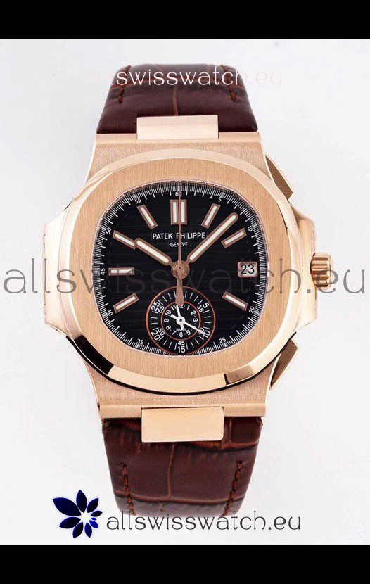 Patek Philippe Nautilus 5980/1R-001 Rose Gold 904L Steel Case in Black Dial - 1:1 Mirror Replica