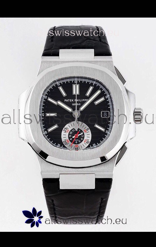 Patek Philippe Nautilus 5980/1A 904L Steel Case in Black Dial Leather Strap - 1:1 Mirror Replica