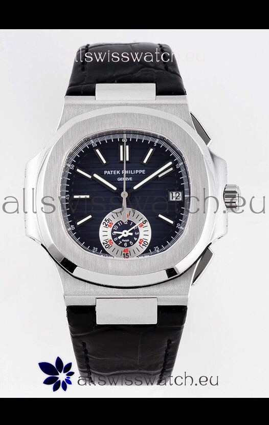 Patek Philippe Nautilus 5980/1A 904L Steel Case in Blue Dial Leather Strap - 1:1 Mirror Replica