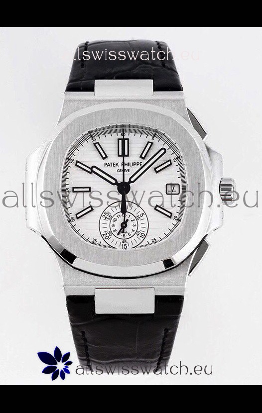 Patek Philippe Nautilus 5980/1A 904L Steel Case in White Dial Leather Strap - 1:1 Mirror Replica