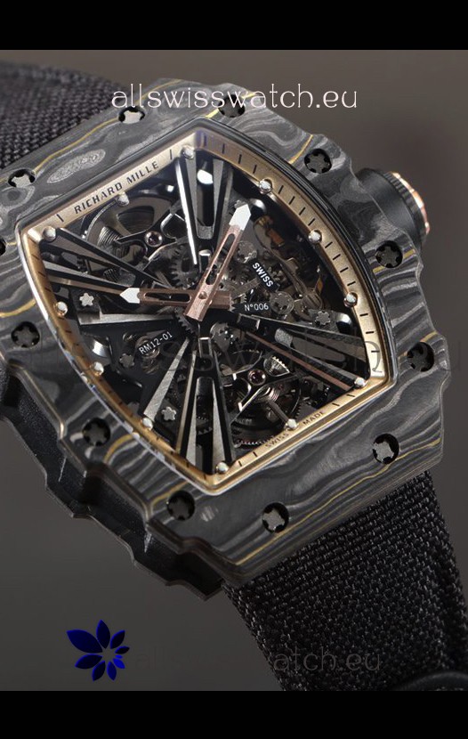Richard Mille RM12-01 Carbon Fiber Case Genuine Tourbillon Movement 1:1 Mirror Replica Watch