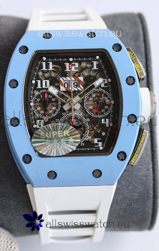 Richard Mille RM011 Blue Ceramic Casin White Rubber Strap 1:1 Mirror Swiss Replica Watch 