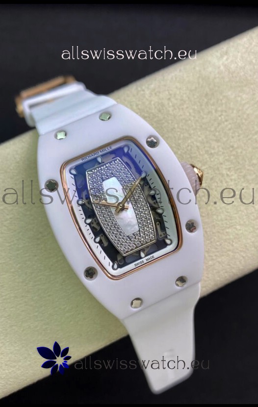 Richard Mille RM-07-01 Diamonds Dial White Ceramic Ladies 1:1 Swiss Replica Watch 