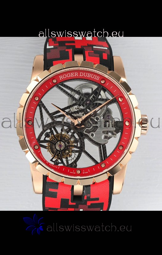 Roger Dubuis Excalibur Spider Flying Tourbillon Skeleton Rose Gold Casing 42MM 1:1 Mirror Swiss Watch