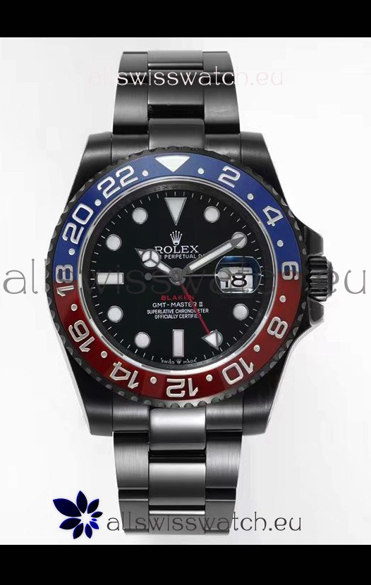 Rolex GMT Masters II REF.126710BLRO PEPSI BLAKEN Swiss Replica - 904L Steel in DLC Coating