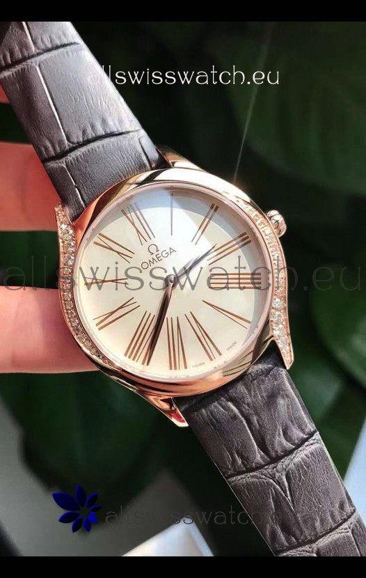 Omega De Ville Tresor Edition Swiss Quartz Watch 36MM Rose Gold Casing White Dial