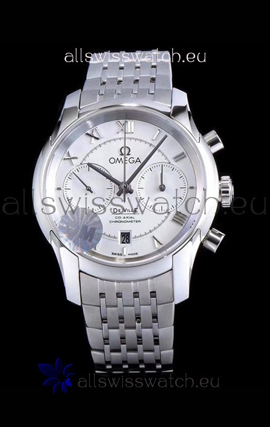 Omega De Ville Chronograph 1:1 Mirror Replica Watch in White Dial 42MM