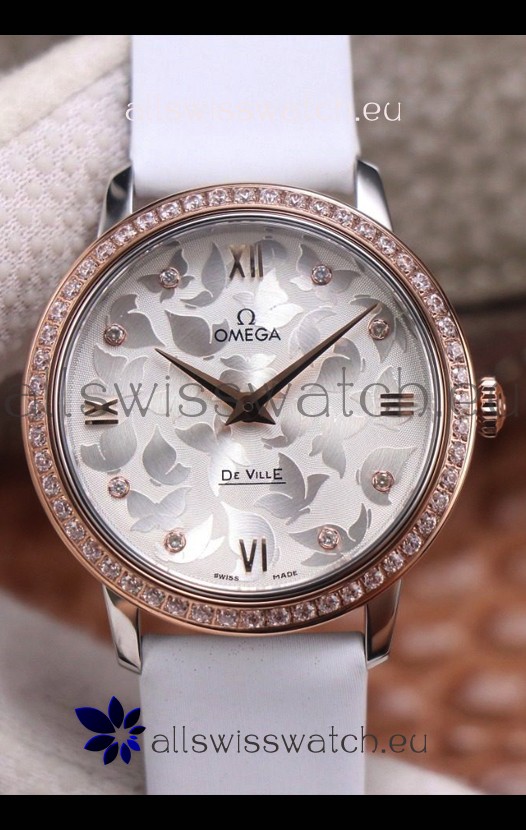 Omega De Ville Floral Dial Swiss Quartz Movement in Two Tone Casing - Steel Dial