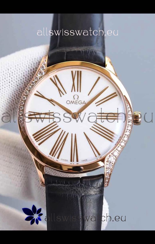 Omega De Ville Tresor Edition Swiss Quartz Watch 36MM Rose Gold Casing White Dial