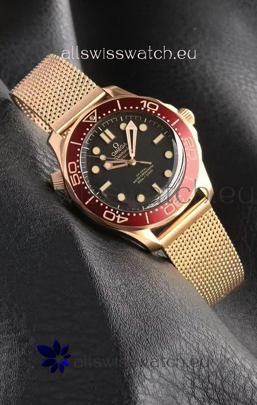 Omega Seamaster Super Clone 300M Diver Rose Gold Black Dial Edition Watch 